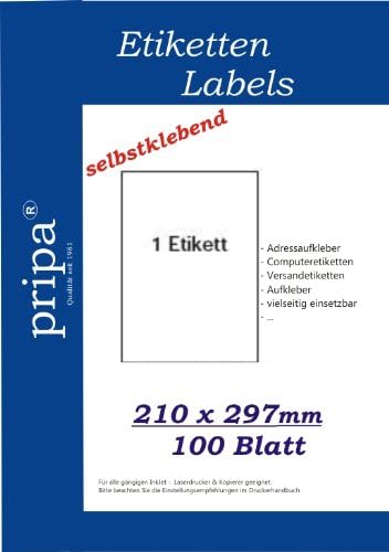 Pripa 100 Labels A4 - 210 x 297 mm, Full Surface, self-Adhesive, White - All-Around Quality - Image 3