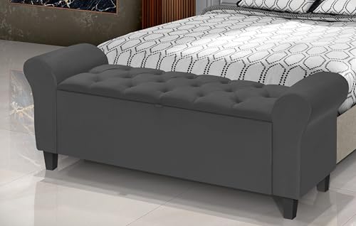 Baú Divã Paris Capitonê 130cm Para Cama Casal (Cinza)