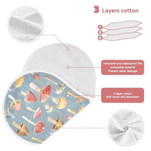 Image of Muslin Baby Burp Cloths Set of 4, Soft Absorbent Colorful Pastel Wild Mushrooms Muslin Washcloths, Bibs, Face Towel for Newborn Boys Girls, 22 x 11 Inch