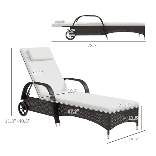 Outsunny US862-005BN0131 Wicker Outdoor Chaise Lounge, 5-Level Adjustable Backrest Pe Rattan Pool Lounge Chair With Wheels thumb #2