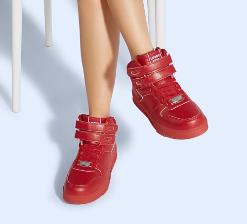 Image of LUCKY STEP Women High Top Fashion Sneakers Ankle Boots | Basketball Walking Tennis Shoes Platform Hook and Loop Faux Leather Sneaker