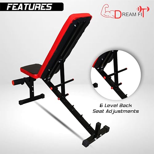 Image of DREAM FIT Heavy Duty Gym Bench with 7 adjustable positions || Premium Steel Multipurpose Fitness Bench for home workouts || Incline /Flat /Decline Utility Bench || 350kg weight hold