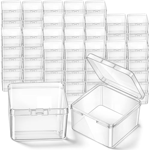 Image of SATINIOR 100 Pcs Clear Plastic Beads Storage Containers Box Small Clear Boxes with Hinged Lid Plastic Arts Case Mini Square Crafts Storage Organizers for Small Items (2.48 x 2.48 x 1.57 Inch)