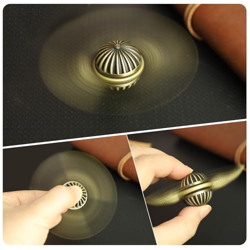Image of Brass Fidget Spinner Orb Anxiety Toy, Stress Relief Spin Fidgets Hand Bearing Tri Spinner for Kids Adults, Cool Ball Fingertip Gyro Spinning Top Novelty Gift for School Home Office