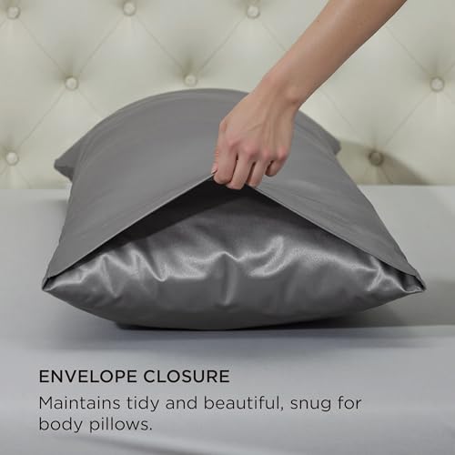 Image of Bedsure Body Pillow Cover 20x54 Inches - Dark Grey Satin Similar to Silk Pillowcase for Hair and Skin, Cooling and Silky Long Body Pillow Case Cover with Envelope Closure, Gifts for Women Men