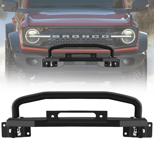 Image of For Bronco Front Bumper (ONLY for Steel Modular Front Bumper) | Front Bumper with Bull Bar&Winch Mount Off-Road Brush Guard Winch Mounting Plate, Compatible with 2021-2023 Ford Bronco