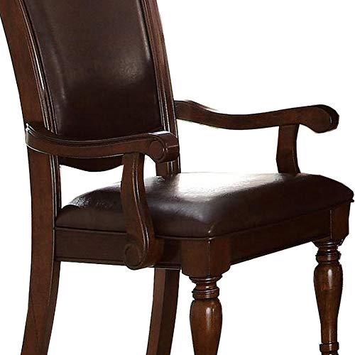 Traditional Style Wood & Leather Dining Side Arm Chair, Brown & Dark Brown, Set Of 2 #TOP3