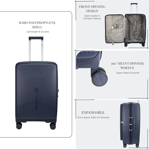 Image of F Gear Myton Navy Small Front Opening Hard Luggage | Lightweight Expandable Cabin Carry-On Suitcase with 360 Spinner Silent 8-Wheels, Built-in TSA Lock, Anti-Theft Zipper & 3-Level Telescopic Trolley
