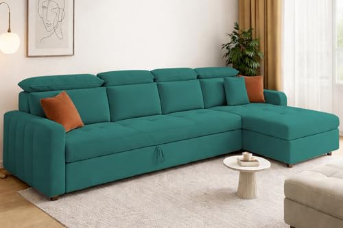 Image of Casaliving Gagnon RHS 6 Seater L Shape Corner Sofa Cum Bed for Living Room (Pine Fabric) Premium Fabric Sofa