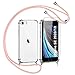 Vauki Custodia con Cordino per iPhone SE 2020/7/8 Cover e Vetro Temperato Trasparente con Collana, Antiurto Silicone Case con Laccio Tracolla Cordoncino Custodia per iPhone SE 2020/7/8 4,7", Oro Rosa