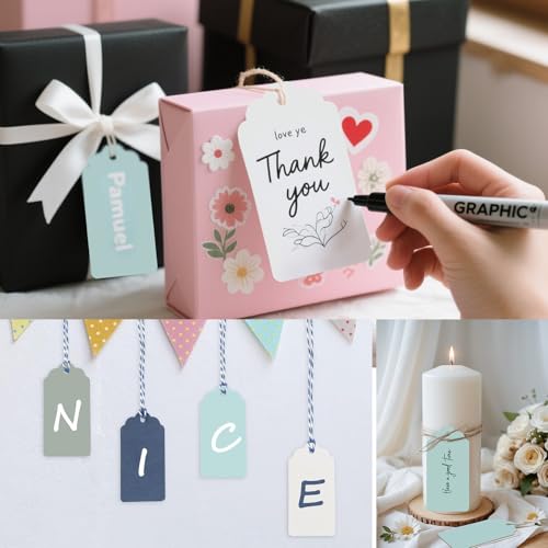 SallyFashion 200 PCS Gift Tags with String Attached, 1.57"x2.76" Colored Hang Tags for Clothes DIY Crafts Wedding Holiday Baby Showers Birthdays(Blue)2