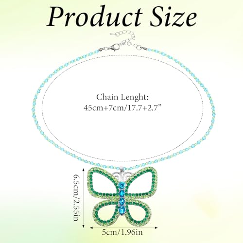 Sparkly Green Butterfly Choker Necklace, Large Wonderful Green Rhinestone Butterfly Necklace Pendant Women Rhinestone Costume Jewelry for Halloween2