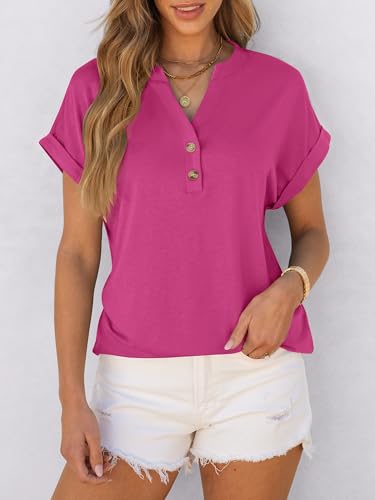 Image of ANRABESS Womens Short Sleeve Henley Tops V Neck Dressy Casual Blouses Summer Trendy Tee Shirts 2026 Vacation Fashion Clothes