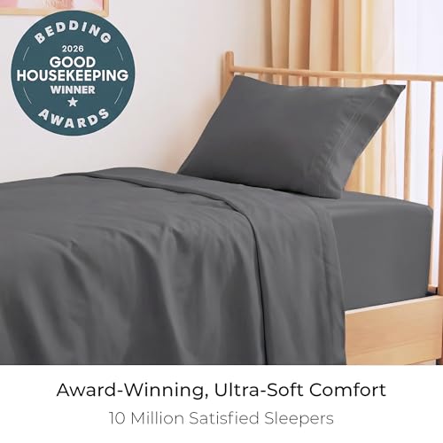 Image of Mellanni Twin XL Sheets Set - 3 PC Iconic Collection Bedding | Hotel Luxury, Extra Soft, Cooling Bed Sheets - Wrinkle, Fade, Stain Resistant (Twin Extra Long, Gray)
