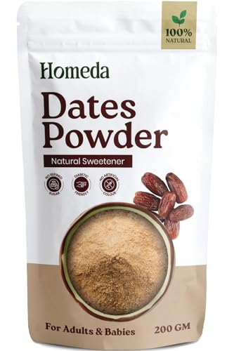 Image of Homeda Dates Powder Organic for Kids, Baby, Adults (200g), Dry Date Sugar Natural, Kharik Powder, Khajur Seed without Sugar, 100% Natural Sweetener, No Preservatives