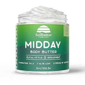 PURPLE CANYON SolButter Midday Energy Whipped Body Butter | Eucalyptus Spearmint Moisturizer Infused with Caffeine | Body Lotion with Jojoba Oil and Aloe Vera for Skin Care