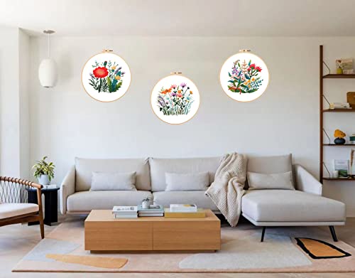 Honyan 3 Sets Embroidery Starter Kit For Beginners, Cross Stitch Kits For Adults, Stamped Embroidery Kit With Flower Pattern, Incude Fabric Embroidery Clothes Embroidery Hoop #TOP5