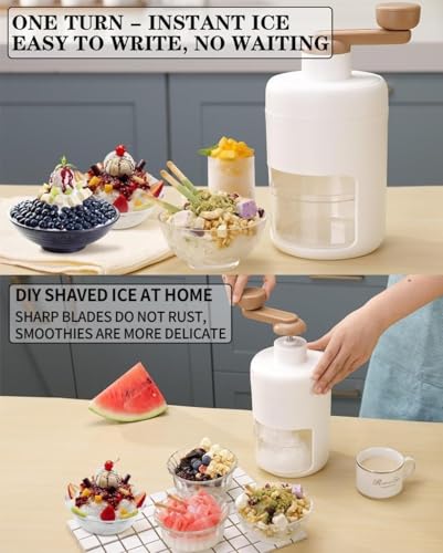 Image of Voracia Manual Ice Crusher Machine with Ice Box, Multicolour, Plastic, 500ml, Hand-Cranked, BPA Free, for Home Kitchen