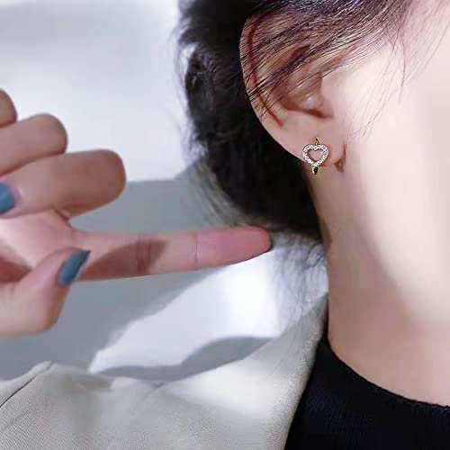 CZ Heart Shaped Small Hoop Cartilage Earrings for Women 925 Sterling Silver Pink Cubic Zirconia Tiny Hollow Love Huggie Hoops Dainty Birthday Wedding Jewelry for Mother2