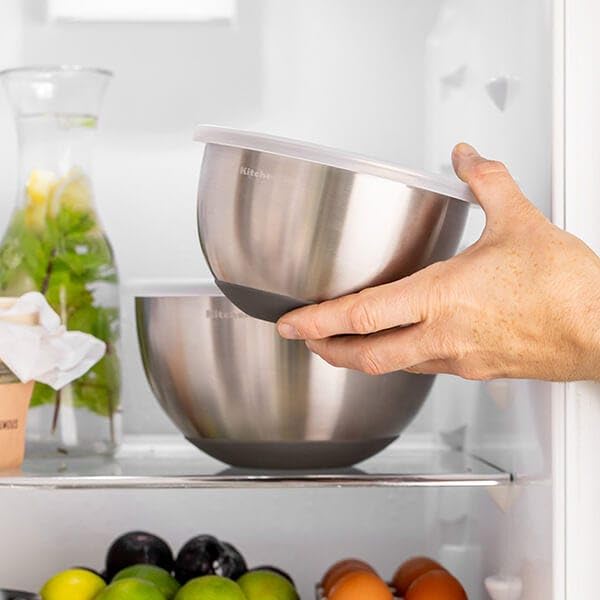 KitchenAid 2-teiliges Rührschüssel-Set mit Deckel, Edelstahl, rutschfester Boden, zum Backen, zur Zubereitung und Aufbewahrung von Lebensmitteln, langlebig, leicht zu reinigen, 17,5 cm und 22 cm
