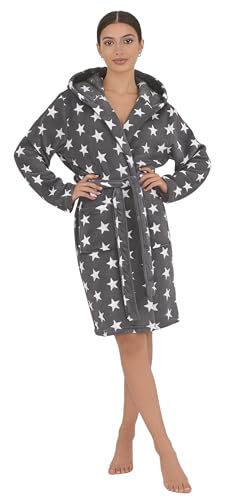 Brandsseller Damen Bademantel mit Sternen S/M – Weicher Morgenmantel aus...