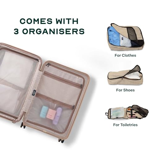 Image of Assembly Cabin Suitcase with8 Spinner Wheels & TSA Lock, Internal Laptop Pocket, Polycarbonate Hard Shell Carry On Luggage for Weekend Getaways, Beige, 20-Inch