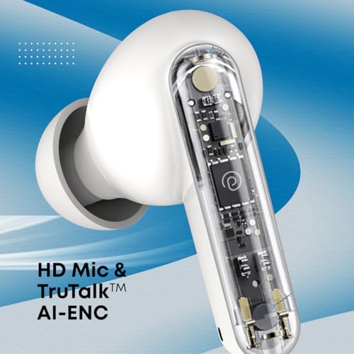 Image of pTron Bassbuds Gomax in-Ear TWS Earbuds w /Dual HD Mic & AI-ENC Calls, 36Hrs Playtime, Pristine Sound, 13mm Drivers, Bluetooth 5.3 Wireless Headphones, Voice Assist, Type-C Charging & IPX5 (Snow)