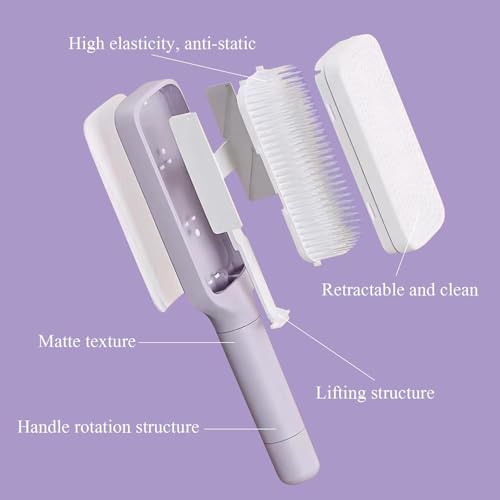 Image of Self Cleaning Hair Brush with Retractable Bristles, Anti-Static Scalp Massage Comb for Thick & Curly Hair, Easy Hair Removal