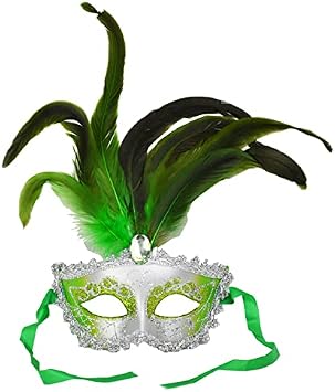 Altatac Carnival Mardis Gras Colorful Costume Mask with Jewel and Colorful Feathers