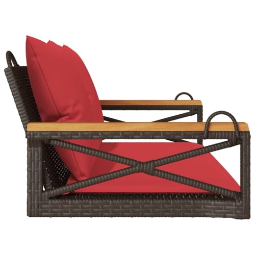 Banc suspendu marron en rotin synthétique avec coussin de jardin - 6