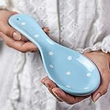 City to Cottage Handmade Light Sky Blue and White Polka Dot Ceramic Kitchen Cooking Spoon Rest | Pottery Utensil Holder | Housewarming Gift
