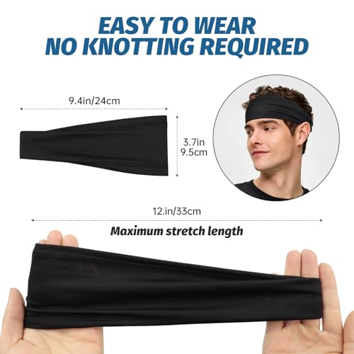 Tumurup Bandeau Cheveux Homme & Femme [ 5 Pcs] - Serre Tete Homme Anti Transpiration | Bandana Élastique Cheveux Homme Sport Headband pour Tennis Football Basketball Gym Cyclisme – vue 6