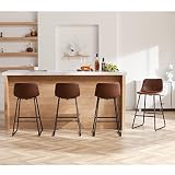 HeuGah Bar Stools Set of 4,Faux Leather Counter Height Bar Stools,26" Bar Chairs with Back,Modern Co