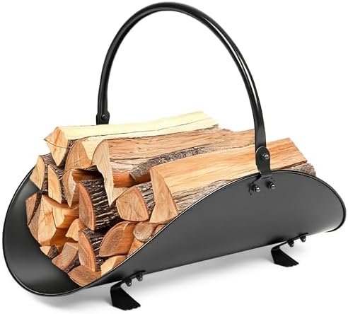 Amagabeli Fireplace Log Holder Indoor Firewood Strong Log Baskets 42x31x35cm for Wood with Handles Steel Wood Cradle Storage for Wood Stove Hearth Log Carrier for Kindling Outdoor Coal Holder