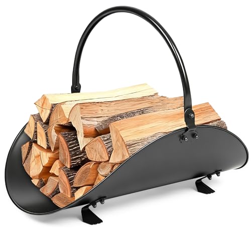 AMAGABELI GARDEN & HOME Fireplace Log Holder Indoor Firewood Basket Holder Carrier Metal Wood Rack for Fire Wood Outdoor Storage Organizer