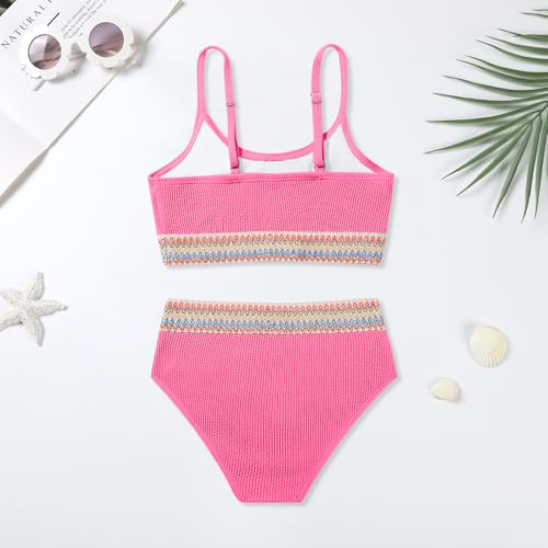 Image of Weixinbuy Girls Swimsuit Color Block Bathing Suit Adjustable Strap Two Pieces Bikini Swimsuits Beach Swimwear for Girls 9-16Y