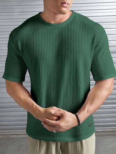 Image of Imsa Moda Mens Solid Dotted Unique Design Oversized Tshirt for Men - Round Neck Loose Fit Drop Shoulder Mens T-Shirt