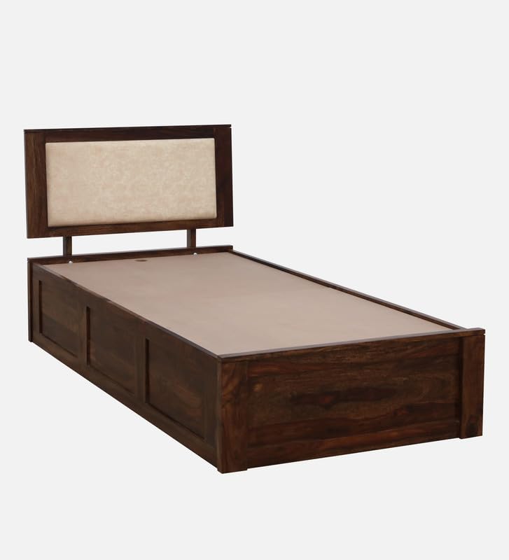 Image of Solid Sheesham Wood Pearl Single Bed with Box Storage | Wooden Single Bed Cot Palang Furniture for Bedroom Living Room Home and Hotel (Provincial Teak Finish)