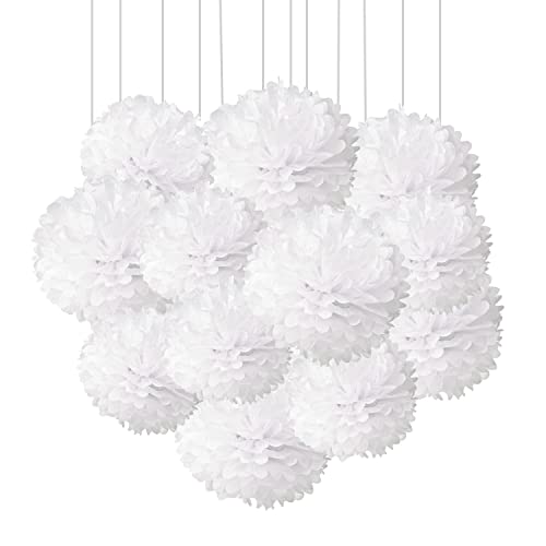 Ainmto 12 Stück Weiß Seidenpapier Pompons Dekoration für Geburtstag, Hochzeit