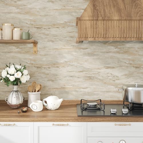 VEELIKE 118\'\'x32\'\' Wide Slate Beige Marble Contact Paper for Countertops Peel and Stick Kitchen Countertop Contact Paper Waterproof Self Adhesive Thick Marble Wallpaper for Bathroom Counter Top Covers