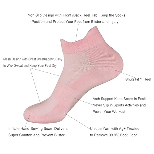 Image of Womens Anti Odor Breathable Moisture Wicking Sports Cotton Low Cut /Quarter Crew Socks for Athletes Foot