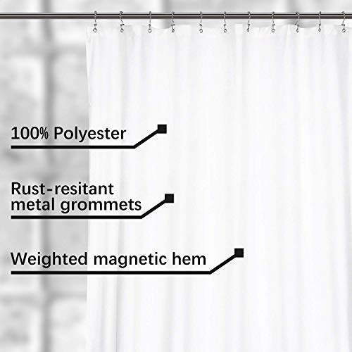 Image of N&Y HOME 84 inch Extra Wide Fabric Shower Curtain or Liner, Hotel Quality, Washable, Water Repellent Bathroom Curtains with Grommets, White, 84x72 inches