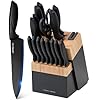 Home Hero Kitchen Knife Set with Sharpener - High Carbon Stainless Steel Knife Block Set with Ergonomic Handles (16 Pcs - Black/Wood)