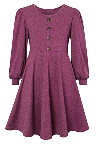 Mädchen Kleid Einfarbig Langarm Baumwolle Kleid Kinder Herbst Winter Frühling Casual T-Shirt Kleid Mädchen Skate Kleid für 7-13 Jahre, violett, 7-8 Jahre Cover