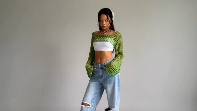 FeMereina Y2K Crochet Crop Top Vedere Attraverso Hollow Out Maglieria Manica Lunga Oversize Vintage Estetica Maglia Pullover, bianco, M