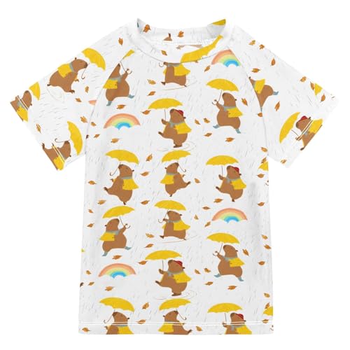 ALAZA Kids Rash Guard Boys Toddler Swim Shirts Short Sleeve Capybara Umbrella UPF 50+ 3T