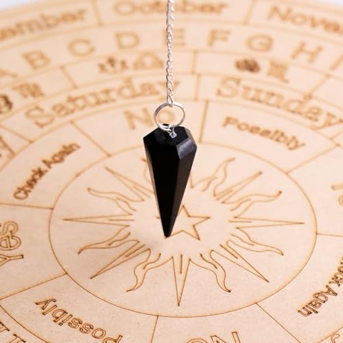 Image of Shubhanjali Crystal Black Tourmaline Point Pendulum Dowsing 1 Pcs | Feng Shui Black Tourmaline 6 Faceted Dowsing Stone Pendulum with Chain Beads for Meitaiton Handheld Massager