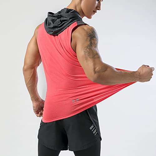 Image of Mens Sleeveless Workout Hoodie Shirts Cut Off Hooded Athletic Gym Tank Tops for Men T55N