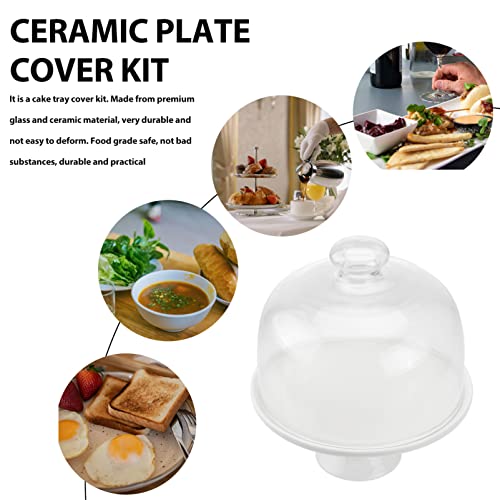 Generic Cake Cake Stand With 5 Inch Glass Dome Lid, Cake Plate Porcelain Serving Tray Nordic Fruit Platter, Dessert Display Stand Pastry Cupcake Cheese Server Platter, White Snack Tray Cover #TOP2