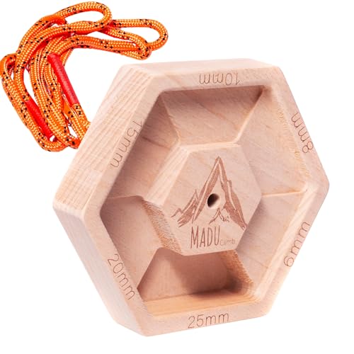 Madu Climb Portable Fingerboard – Solid Hardwood 6-Edge Hangboard for Rock Climbing Training | Compact One-Piece Grip Strength Tool for Climbers (1)